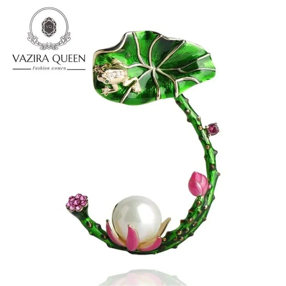 VQ Frog on Lotus Flower Brooch - Picture 1 of 8